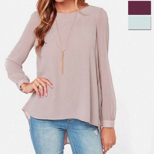 Stylish Lady Women's Casual Long Sleeve O-neck Loose-fitting Tops Chiffoh Shirt Blouse