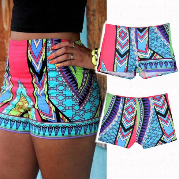 Stylish Lady Women's Fashion Casual Geometric Print Slim Leisure Beachs Horts