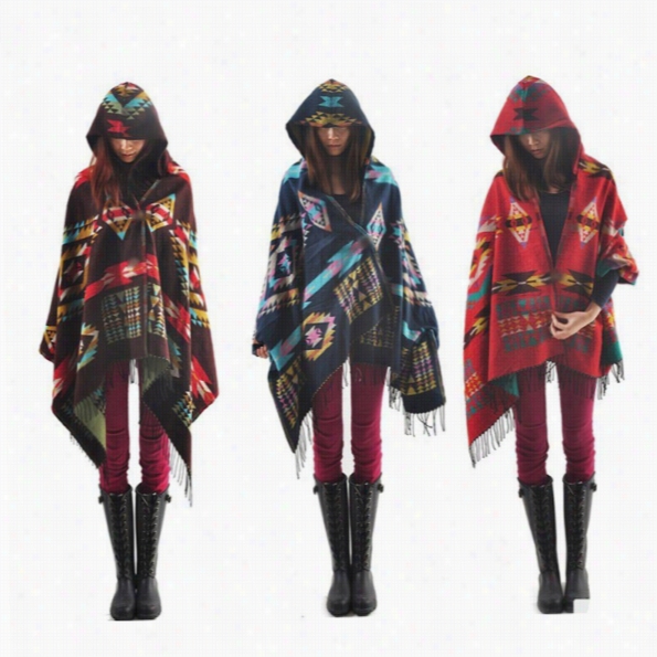 Stylish Women's Wool Blend Hoded Blanket Cloak Poncho Cape Outwear Cover Shawl