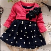 Hot Spring-autumn New Arrive Flower Dot Full Sleeve Baby Girls Princess Dress