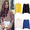 Ladies' Lace Sleeve Chiffon Blouse Shirt Hollow Out Knitted Shoulder Tops