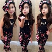 New Fashion Kids Girls Wear Sleeveless Cute Floral Tops + Pants Two-Piece Set Outfit Set