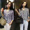 New Fashion Loose Women Chiffon Blouse Sexy Summer Long Sleeve Striped Casual Shirt Top