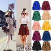 New Fashion Women's Chiffon Pleated Retro Midi Short Skirt Elastic Waist Dress10 Colors