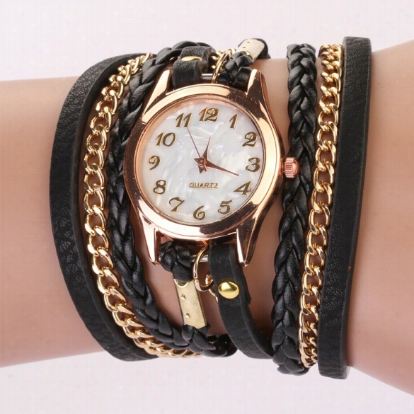 Unique Design Rhinestone Synthetic Leather Sling Chajn Quar Tz Wrist Watch Man Woman Nuisex