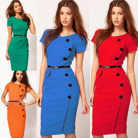 Vintage Design Bodycon Fitted Party Pencil Shift Sheath Button Dress