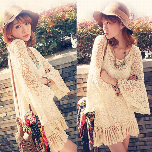 Vintage Hipie Boho Bell Sleeves Crafty Man Festival Fringe Lace Tops Blousd