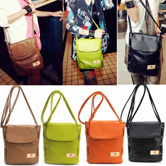 Women Candy Color Handbag Leatehr Cross Body Shoulder Bag Bucket Bag