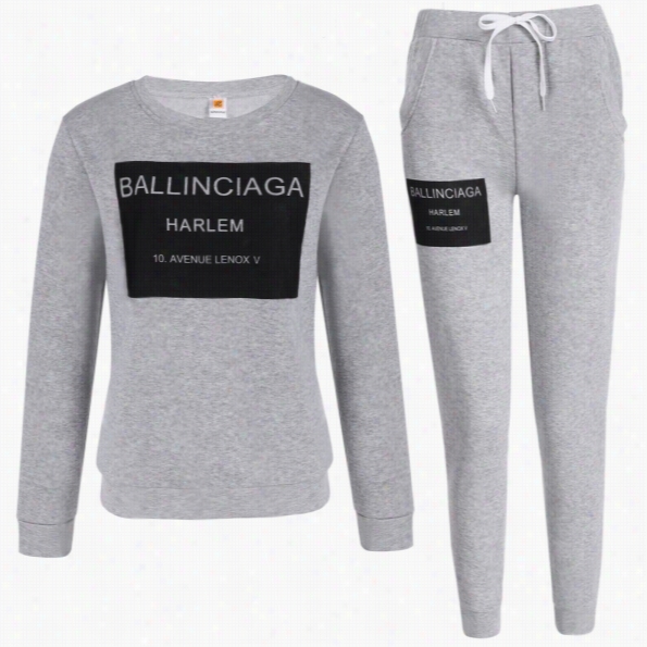 Women Fashion Csaual Ltter Print Pullover Sweatshirt Sweats And Pants Set Tracksuit