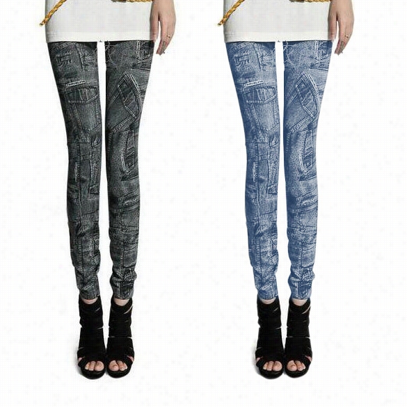 Women Form Jeggings Stretch Skinny Eggings Tights Paint Pants Casual Pocket Pattern Jeans