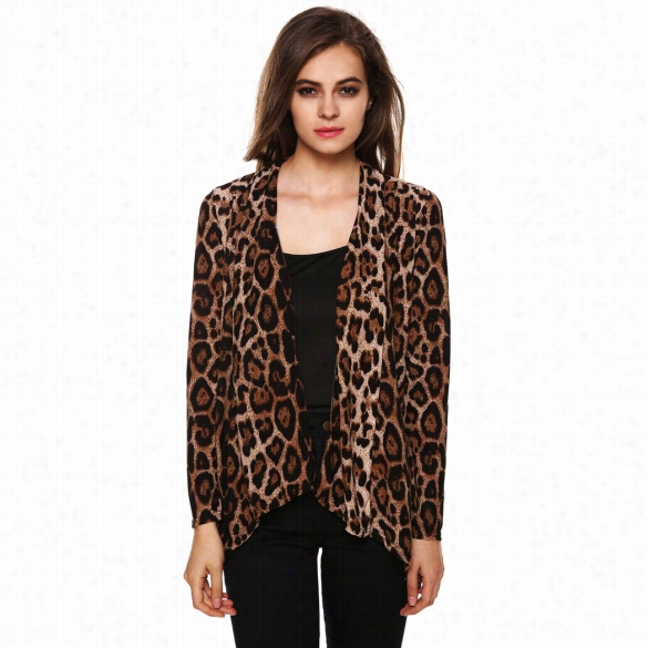 Women Leopard Blouse Casual Slim Irregular Cardigan Shirt Long Tlpps Blouse