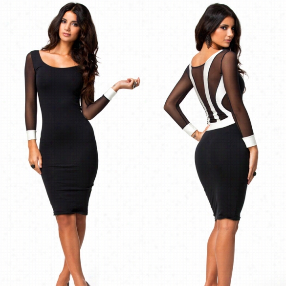 Women Sexy Slim Long Sleeve Clubwear Evening Bodycon Fillet Ca Sualdress Blac Prmo Party Dress