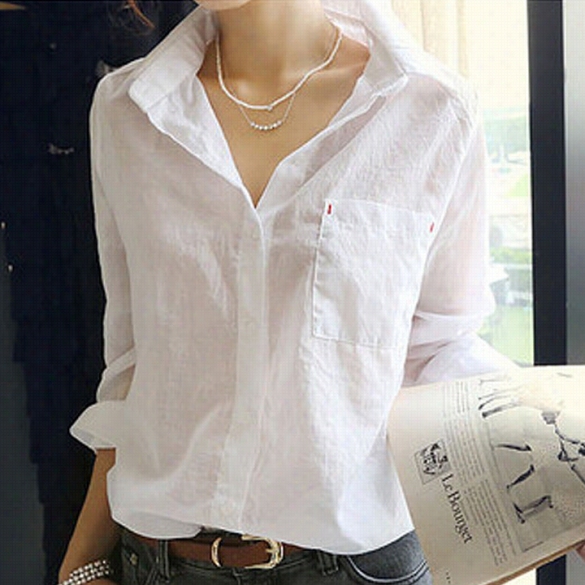 Women T Shirt Button Down Top Sblouse White Sexy Ol Long Sleeve Tee Shirt Hotsale