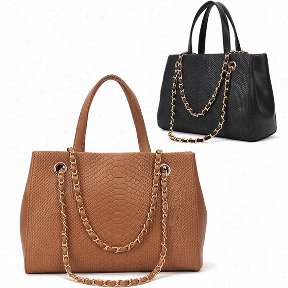 Women's Crocodile Pattern Chain Leather Hand Bag Shoulder Bag Tote Bag