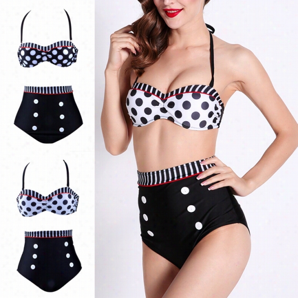 Women's Cutest Retro Swimsuit Swimew Ar Vintage Pni Up High Waist Bikini Set
