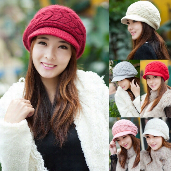 Women's Fashion Autumn Winfer Knitted Cap Knitte Dhat Double La Yer Thermal Hot