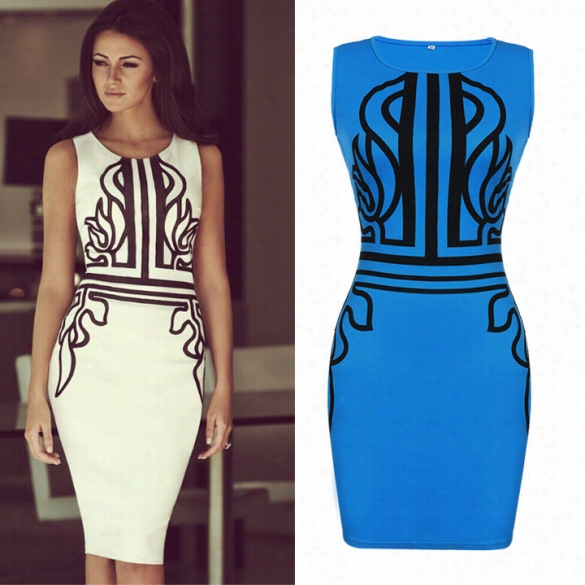 Women's Fashion Sleeveless Print Bodycon Pencil Dress Cocktail Party Dress