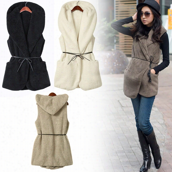 Women's Girls Fashion Elegant Warmer Casual Bushy Hooodie Long Vest Coat