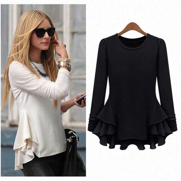 Women's Irregular Hem Scoop Neck  Long Sleeve Tunics With Unbalanced Hem Bblouse