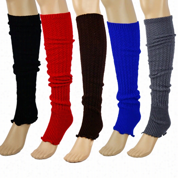 Women's Knit Stripe Leg Warmers Sgocking Socks Legging Finger Gloves