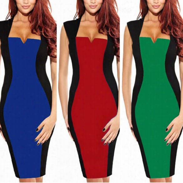 Women's Optical Illlusion Color Block Ca P Sleeve Bodycon Party Pencil Dress