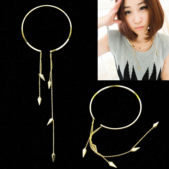 Women's Retro Vintage Gold Tone Rivet Studs Tassels Choker Body Cover Necklace