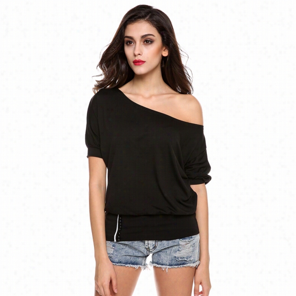 Womens Sexy Short Sleeve Off-shoulder Top T-shirt Blouse Ctotonn Blend S Ladies