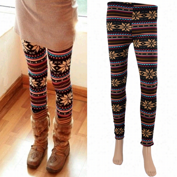 Women's Snowflak E Pattern Warm Eggings Tights Iwnter Thicken Pants