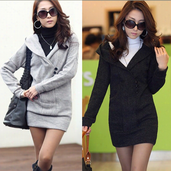 Women's V-neck Long Sleevee Mid-lengt Sexy V--neck Knitted Sweater Hoodie Coat