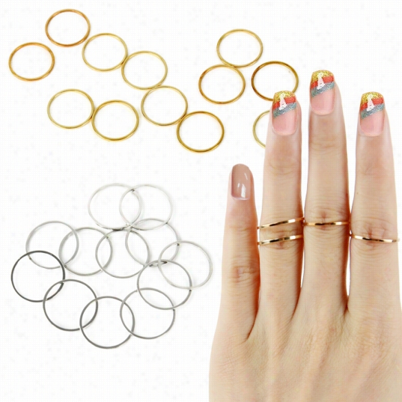 12pcs"set Rings Urban  Gold Sstack Plain Cute Above Knuckle Ring Band Midi Ring