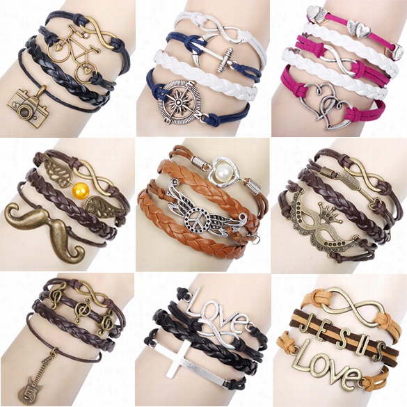 Alloy Anhcor Ruddre Leather Friendship Love Couple Charm Braccelet