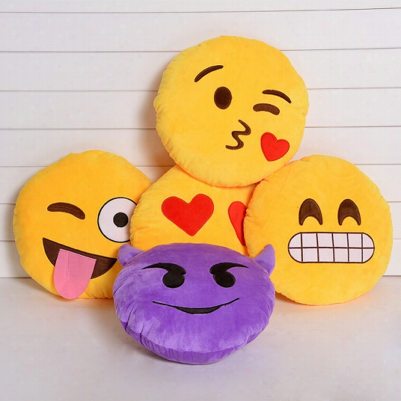 Cute Emoji Smiley Emoticon Yellow Round Cushion Ipllow Stuffed Plush Toy Doll