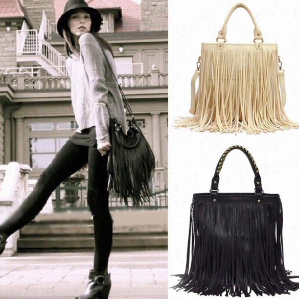 European Styke New Lady Giirl Wome Nsynthetic Leather Tassel Bag Ffashionable Shoulder Sack Handbag