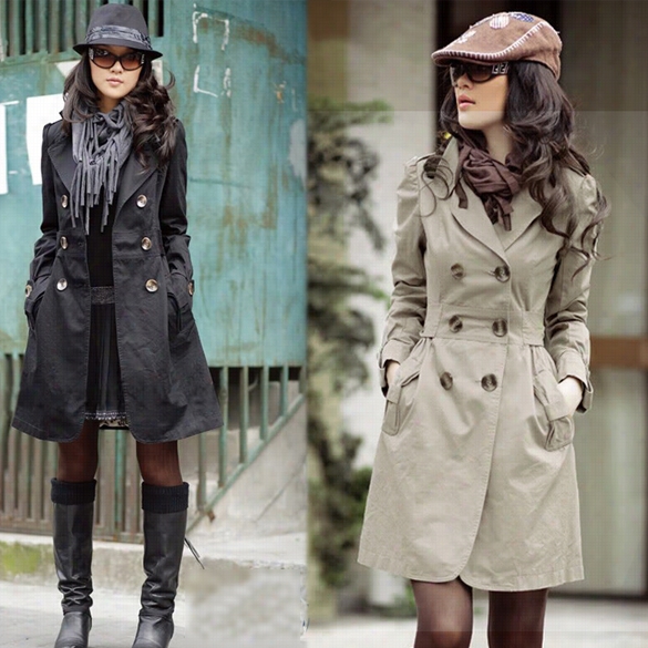 Fashion Women Slim Fit Trench Double-breasted Coat Jacket Outwear