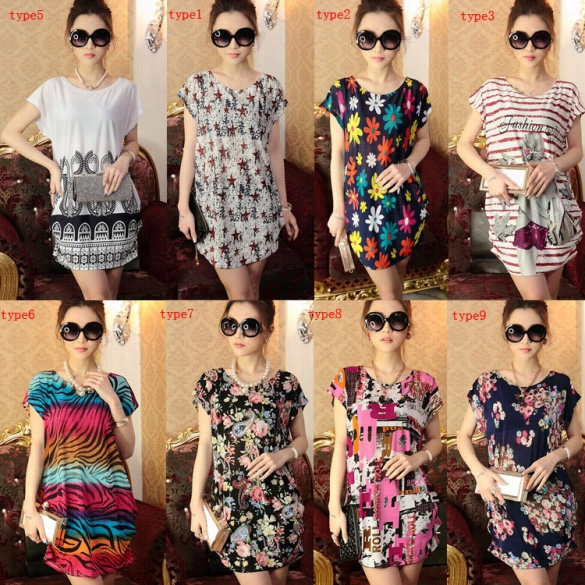 Korea Ladies Women O-neck Short Sleeve Loose Varieties Of Style Dress For Your Choice