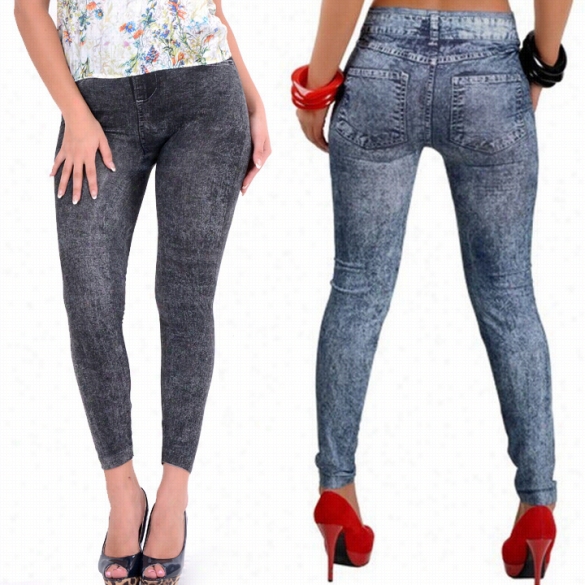 Lady Women Sexy Close-fitting Imitated Denim Jean Leggings Tights Skkinny Pants