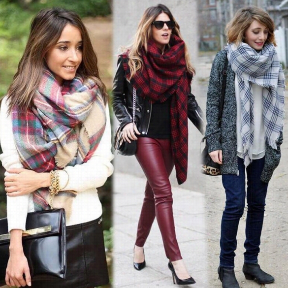 New Details Abot Lady Women Witner Infinity B Lnaket Oversized Shawl Plaid Check Tartan Scarf Wrapp