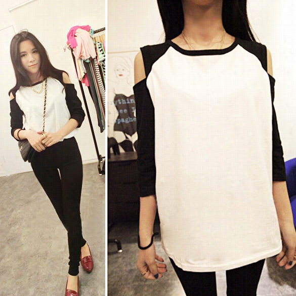 New  Fashion Korean W Omen's Top  Off Shoulder 1"2 Sleeve T-shirt Casual Wear