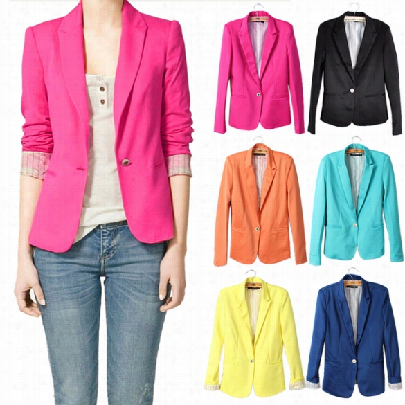 New Fashion Women Cand Y Color Basic Coat Slim Suit Jacket Blazer 6 Colors