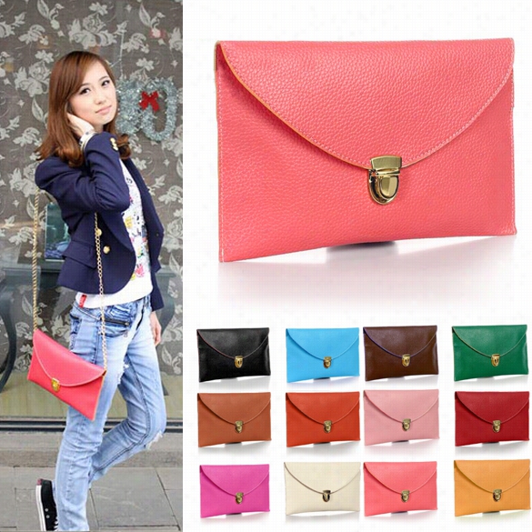 Repaired Fashion Women's Golden Chain Envelope Purse Clutch Synfhetic Leather Handbag Shoulder Bag Dinner Party