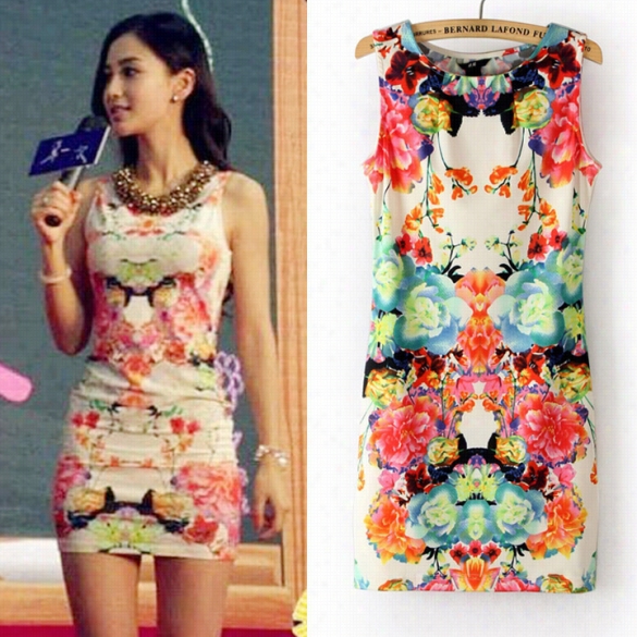 New Sexy Womens Fashon Casual Stretch Prime Print Retro Sleeveless Min Dress