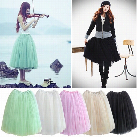 New Women Fashion Pincess Fairy Style 5 Layers Tulle Dr Ess Bouffant Skirt 4 Colors