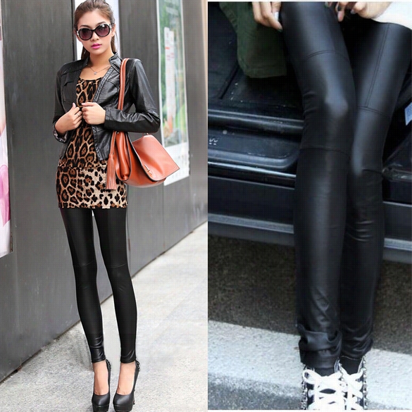 New Women Fashion Pu Leather Legging Stretch Skinny Leggings Tights Casual Pants