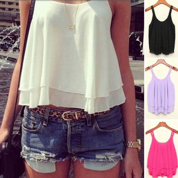 Women Lady Sexy Summre Sleeveless Spaghetti Strap Shirt Chiffon Vest Top Tank  Blouses