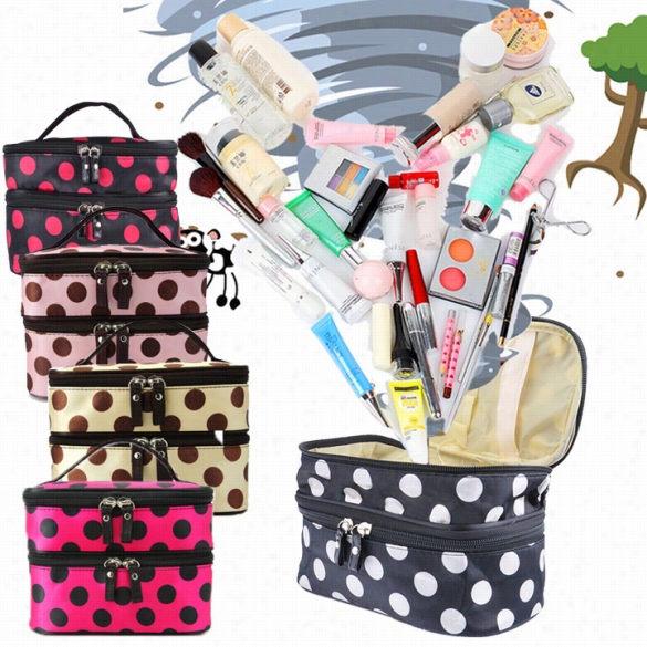 Women Portable Cosmetic Retro Dt Pattern Beauty Makeup Hand Case Bag