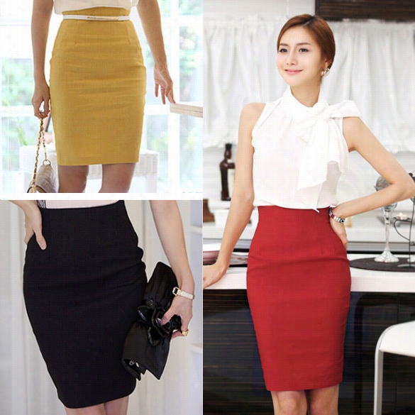 Women's Slim Retro Casual High Waist Bag Hip Knee Length Office Lady Pencil Skirt