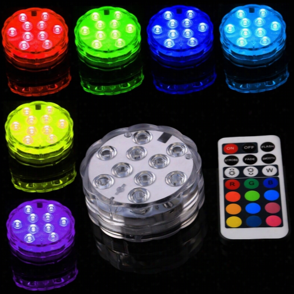 1 X 10 Leds  Multi Color Waterproof Submersible Wedding Party Vase Base Light + Remote Control