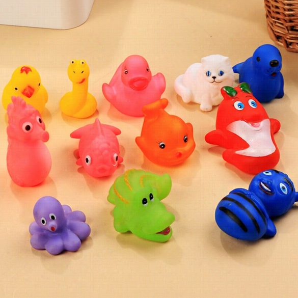 13 Pcs Soft Plastic Cute Animals Toys Sqeeze Sound For Baby Bath Bathing Plya