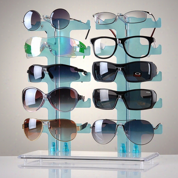 2 Rows Removable Display Holder Stand F Eyegl Asdes Sunglasses Glasses Frame Blue