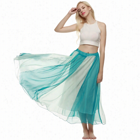 Acevog Bohmeian Style Women Swing Flowing Maxi Full Chiffon Beach Skirt